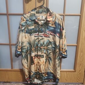 Kahala Mens Hawaiian Floral 100% Silk Lightweight Button Up Shirt, South Pacific